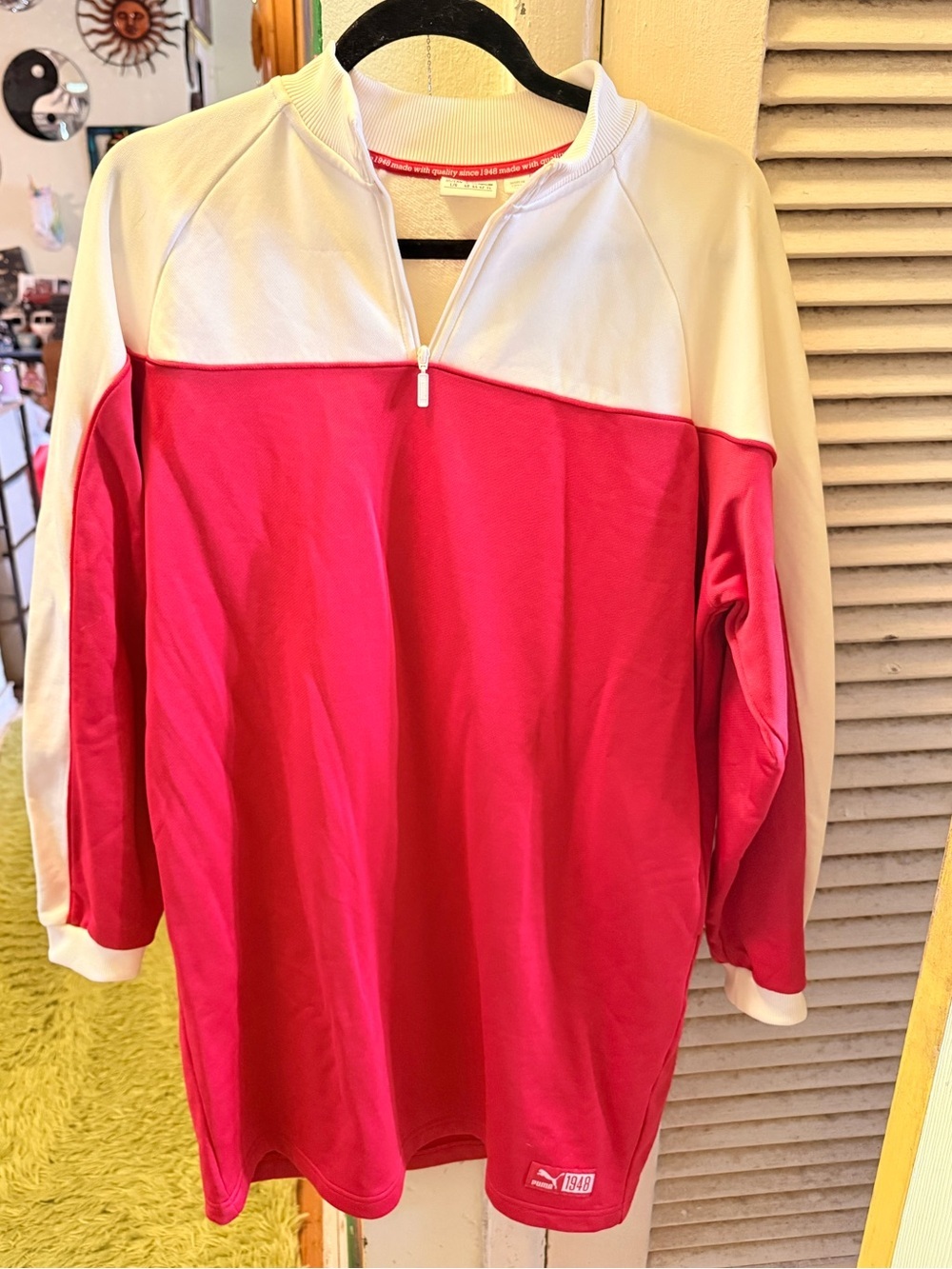 Puma Off White and Red Quarter-Zip Pullover